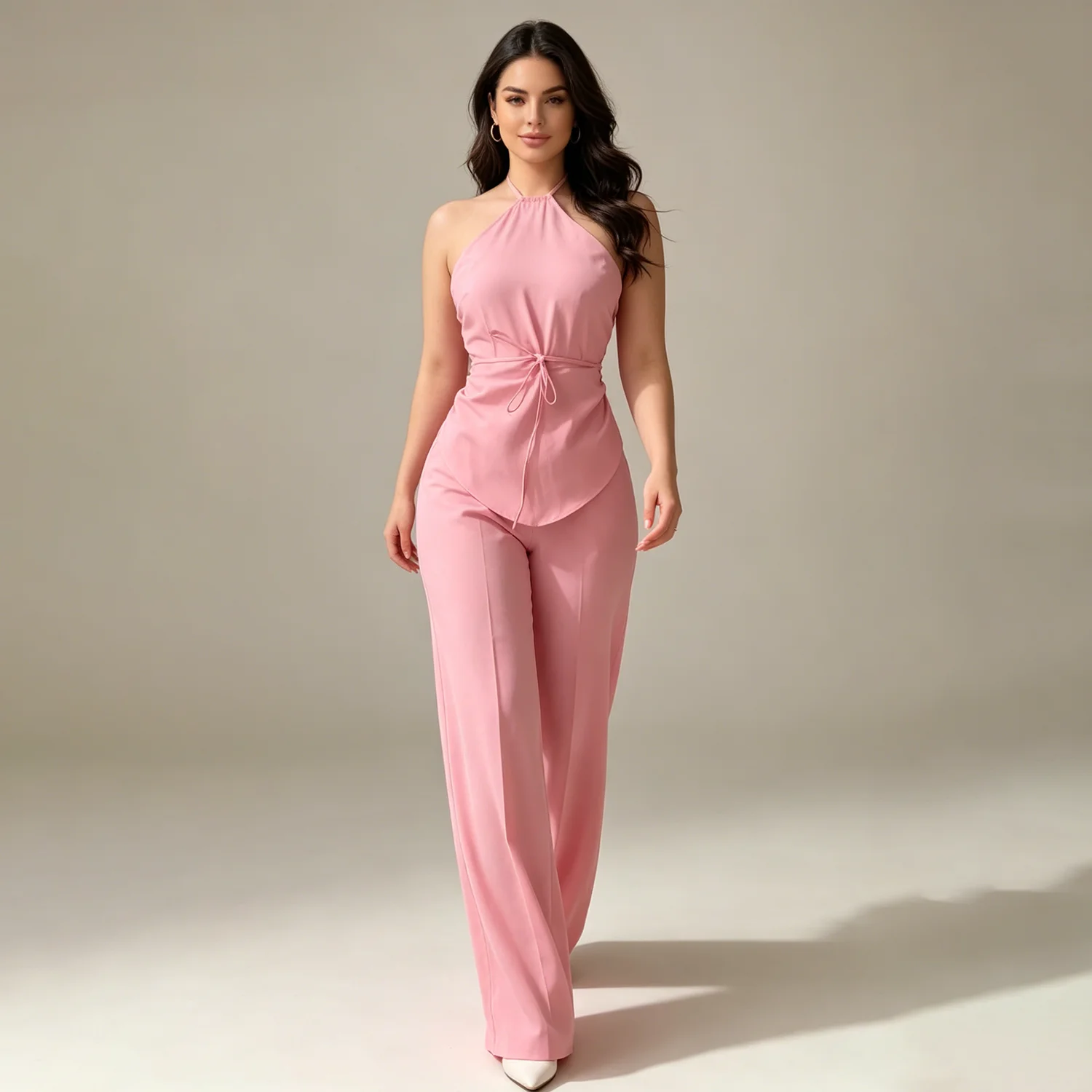 LIMO 2026 Summer  Halter Top & Wide Leg Pants Set, Women Elegant Sleeveless 2-Piece Outfit for Office & Date
