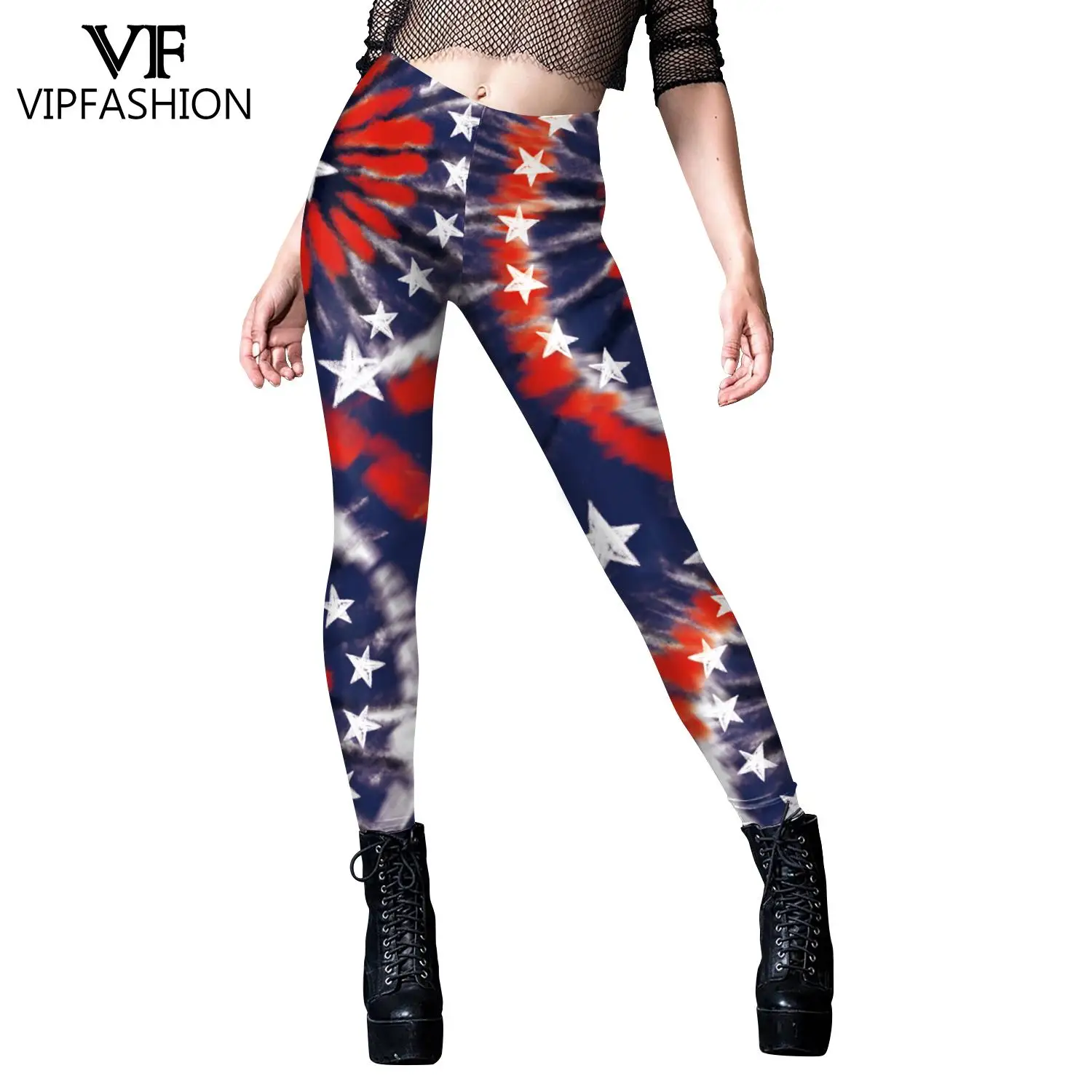 VIP FASHION Stars Lady Liberty Leggings for Women 4th of July Sexy Tights Mid-Waist Pants Ladies Casual Sports Workout Trousers