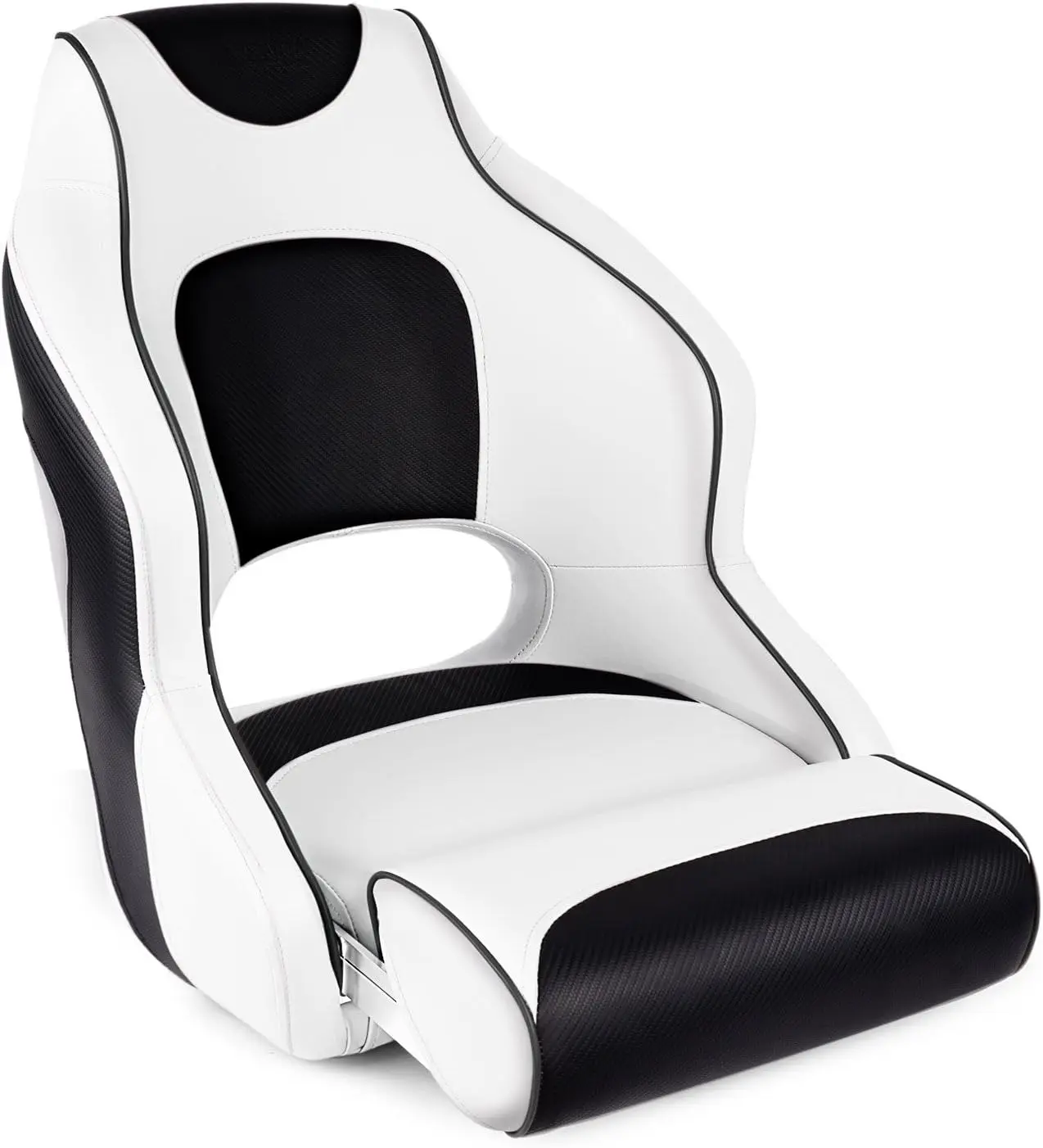 

Leader Accessories Two Tone Captains Bucket Seat Boat Seat Premium Sports Flip Up Boat Seat(White/Black,Black Piping)