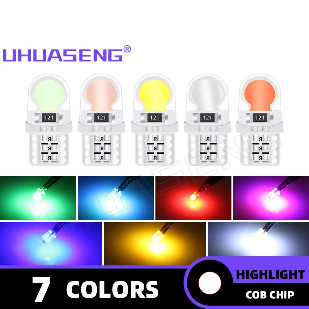 

UHUASENG 2PCS Led T10 Bulb WY5W COB Silicone W5W Interior License Plate Makeup 194 Dome Indicator Signal Lamp Car Reading Light