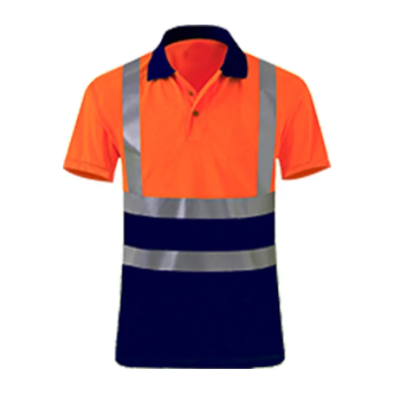 Two Tone Short Sleeve Safety Polo Shirt Orange Navy High Visibility Reflective Shirt Hi Vis Work Shirt Safety Clothing Workwear