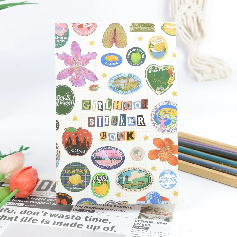 Girlhood Aesthetic Sticker Book, Vintage Retro Journal Stickers, Cute Scrapbooking Supplies for Journaling, Planner Decoration D
