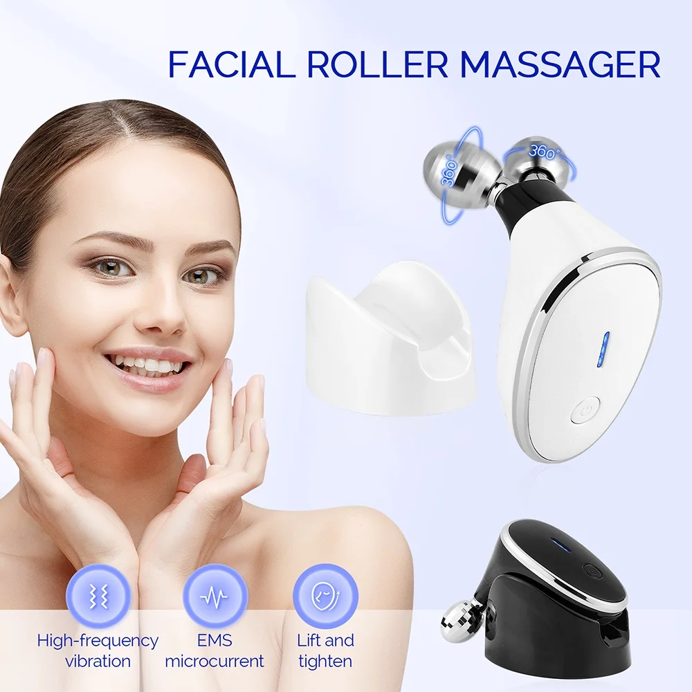Machine de levage de visage EMS, rouleau amincissant pour le visage, micro masseur de courant, resserrement des lignes du cou, dissolvant de double ruisseau, appareil de soins de la peau