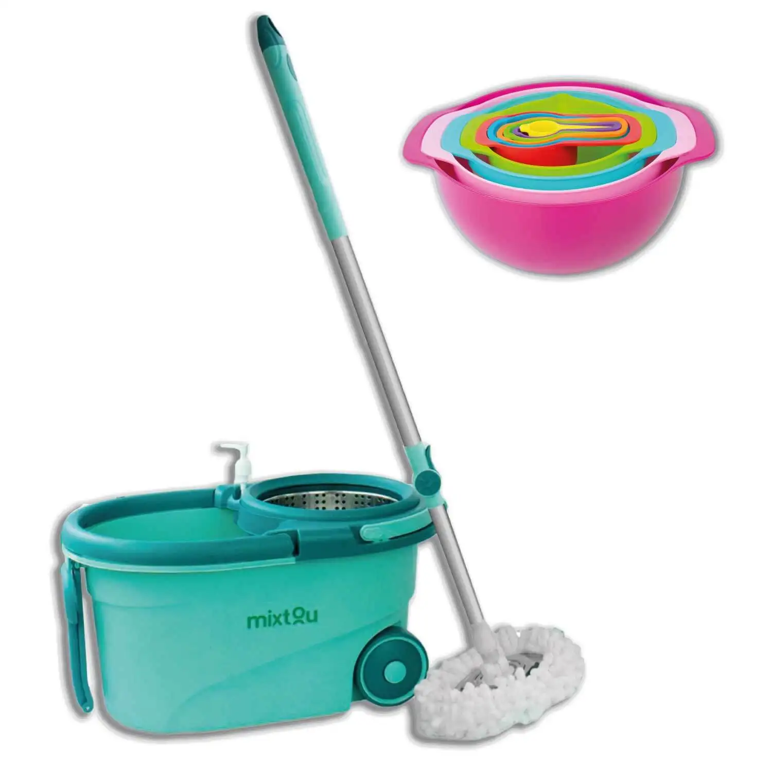 10 Pieces Colorful Bowl Kit + Mop C/Centrifugal Bucket