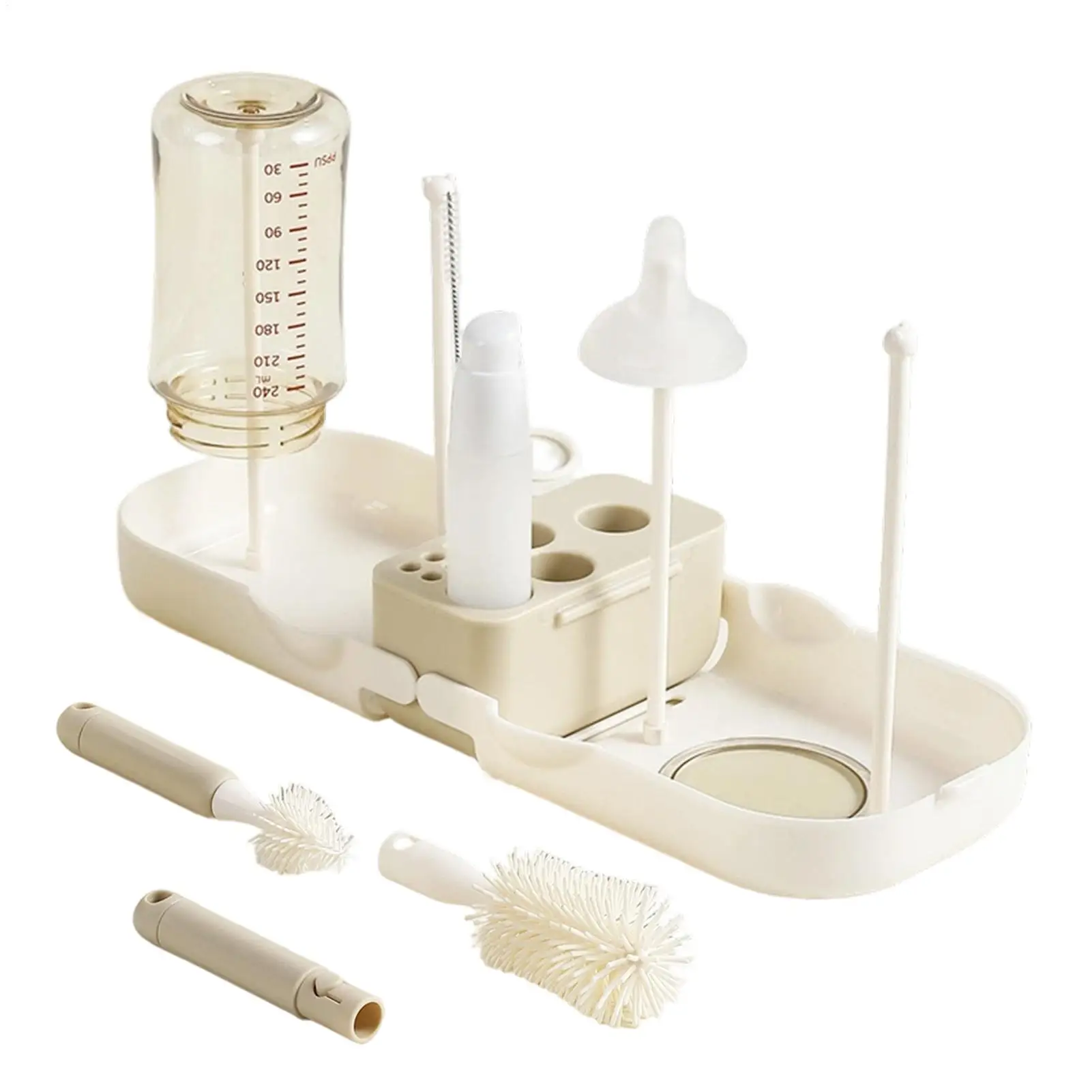 Portable Bottle Washing Kit Silicone Washer With Drying Rack Soap Dispenser Travel Bottle Cleaner Brush Kit For Home Picnic