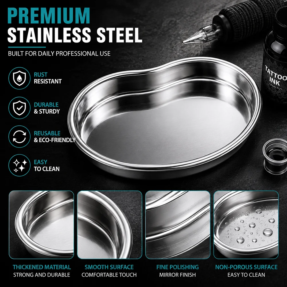 Stainless Steel Kidney Shaped Tray S/M/L Reusable Deep Dish Organizer Anti-rust Container for Tattoo Lab Dental Beauty Supply