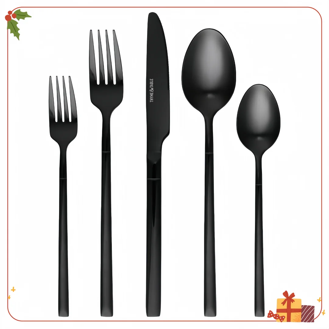 

Elegant Black Stainless Steel Flatware Set | Service for 4 | Dining & Kitchen