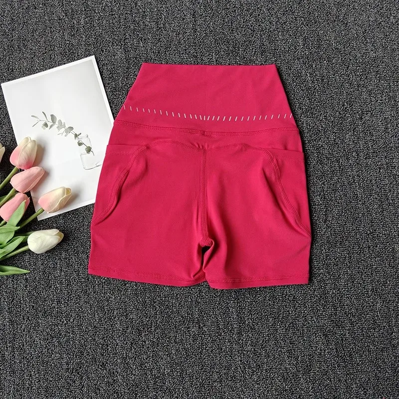 Hochgeschnittene Damen-Sport-Yoga-Shorts Schnelltrocknend Hüftliftend Fitness Laufen Radfahren 3-Punkt Schnelltrocknende Yoga-Shorts Gym-Shorts – Detail 8