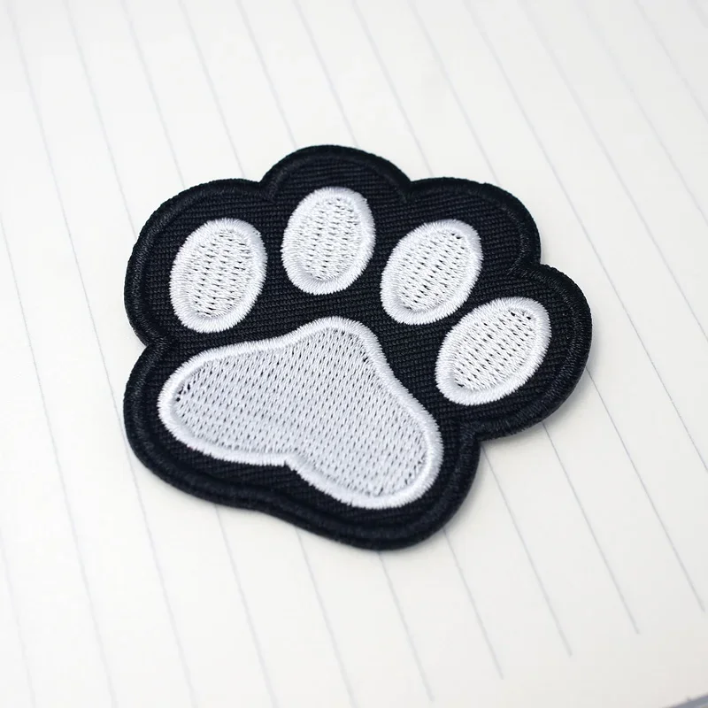 Bear Footprints Size:6.0x5.5cm Patches Embroidery Applique Ironing Sewing Supplies Decorative Badges For Clothing White Black