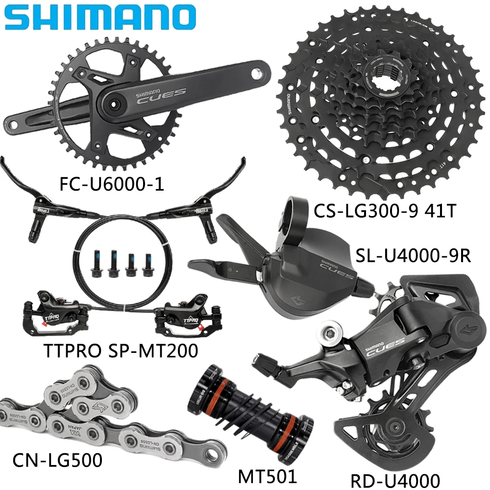 SHIMANO CUES U4000 9 Speed MTB Derailleur Kits FC-U6000-1 Crankset LG300 36T/41T Cassette SP-MT200 Brake CN-LG500 Chain