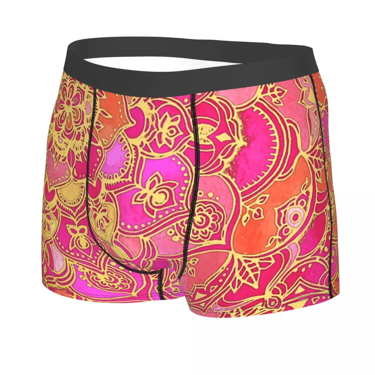 الجدة الساخن الوردي والذهب الباروك نمط الأزهار الملاكمين السراويل السروال الذكور تنفس ملخصات الملابس الداخلية #2
