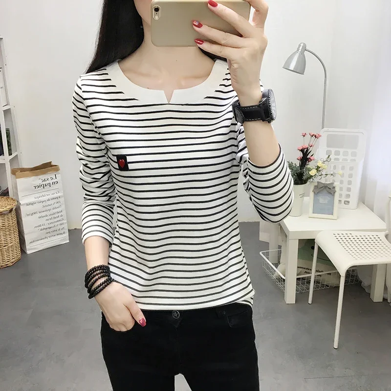 2024 Spring Casual Women T-Shirt Long Sleeve Korean Style Slim Basic Cotton Tshirt Tops Womens Clothing T Shirt Femme 13393