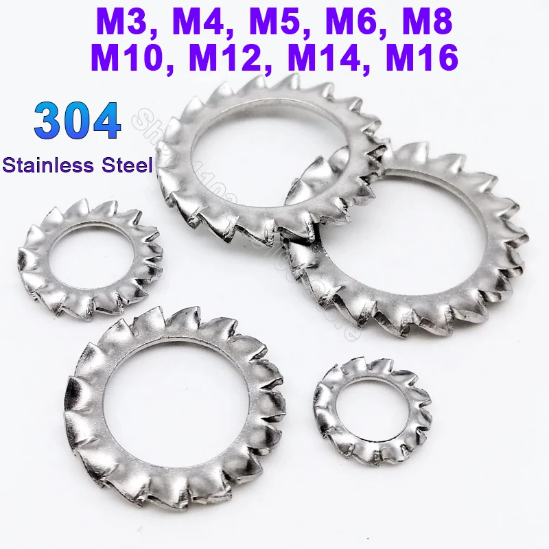 

M3 M4 M5 M6 M8 M10 M12 M14 M16 M20 304 Stainless Steel External Toothed Serrated Lock Washer Shakeproof Gasket GB862.2 DIN6798A