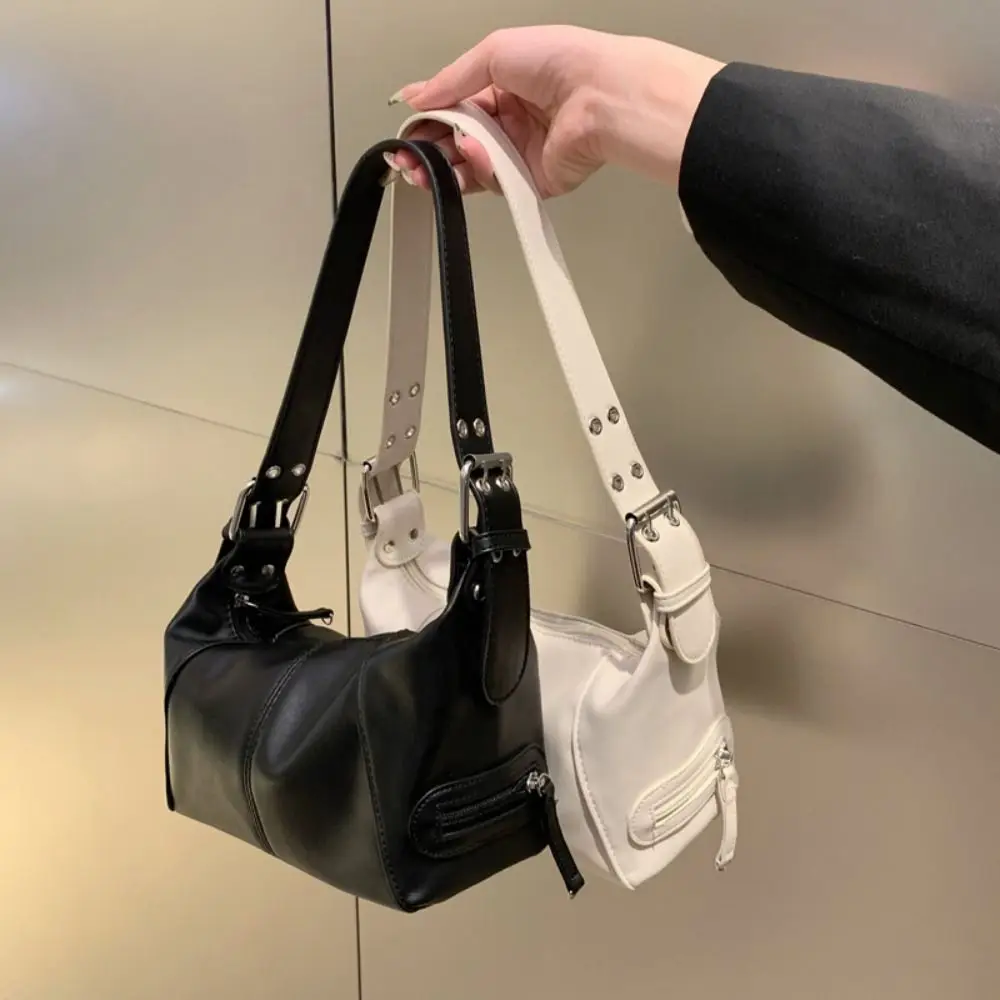 

Casual Zipper Underarm Bag Black White Cool Drag Style Female Handbag Pu Leather Single Shoulder Bag Women's Fashion