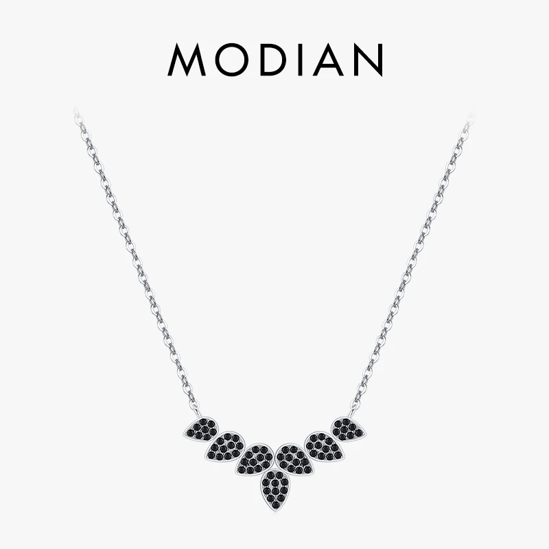 

MODIAN Genuine 925 Sterling Silver Tree Leaves Wheat Pendant Necklace For Women Black Zirconia Fine Jewelry Accessories Gifts