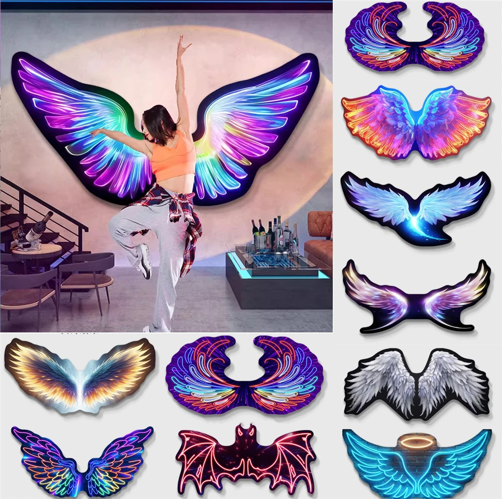 

Nordic Ins Mural Of Glowing Wings Led Wall Lamp Bar Cafe Dining Room Corridor Store Aisle Hanging Picture Atmosphere Night Light