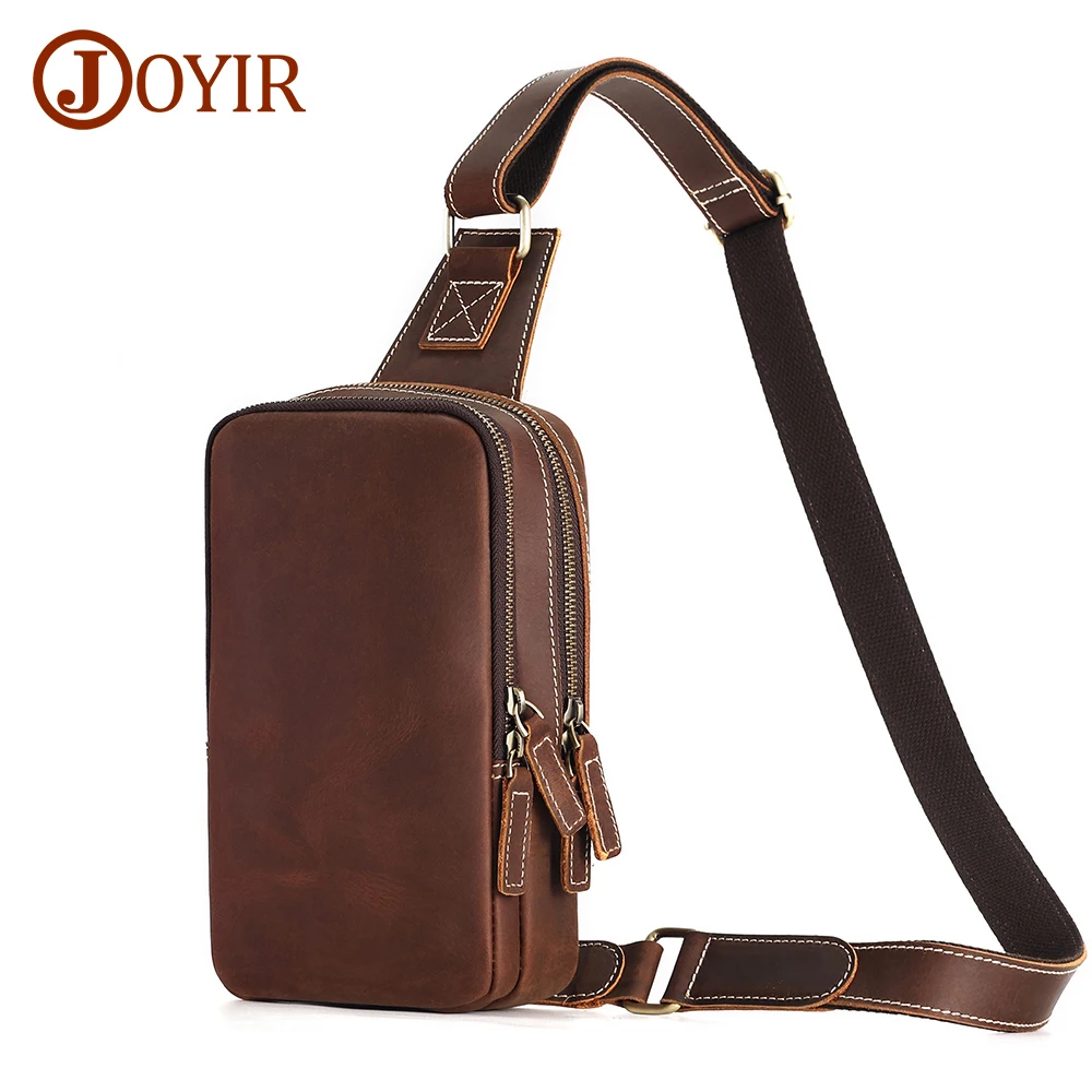 JOYIR Genuine Leather Men's Shoulder Bag Male  Crossbody Chest Bag Men Chest Pack Leather Mens Sling Bags Casual Daypack