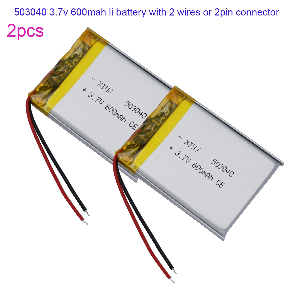 

2pcs 3.7V 600mAh 2.22Wh Li-Polymer Replacement Lipo Rechargeable Battery JST 2Pin 1.0/1.25/1.5/2.0/2.54mm Connector plug 503040