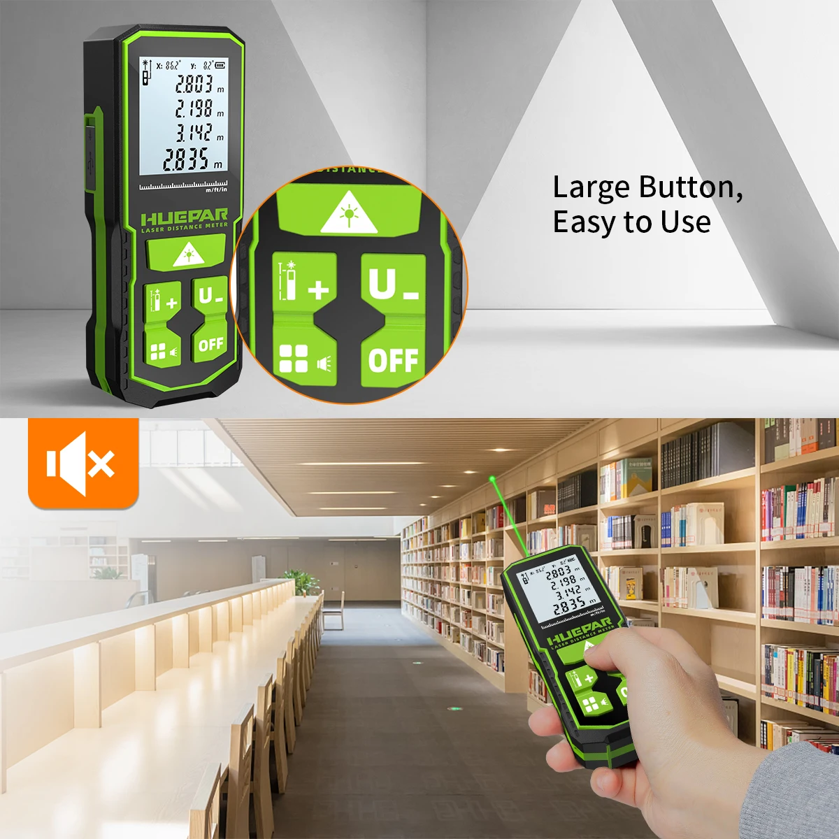 Huepar Laser Distance Measuring Meters Tool with Angle Sensor Rechargeable Digital Green Beam 60M 100M 120M Laser Rangefinder