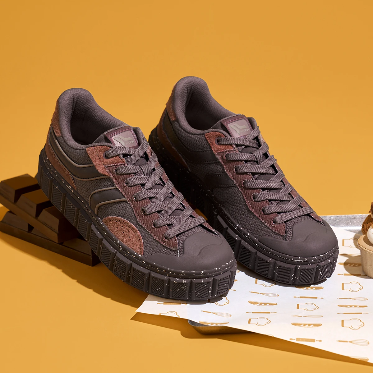 Xtep Chocolate π Skateboarding Shoes For Men 2024 Spring Lace Up Men\'s Sports Shoes Low Top Casual Outdoor Shoes 876119310011