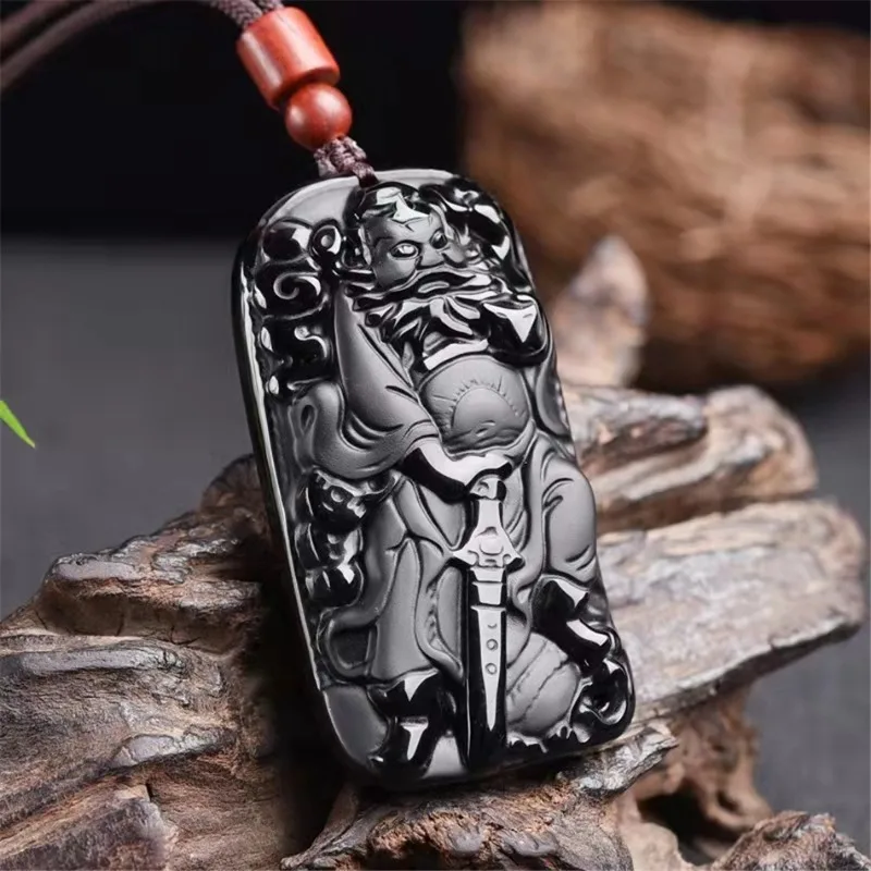 Natural Obsidian Hand-carved Zhong Kui Pendant Fashion Boutique Jewelry Domineering Men and Women's Necklace Pendant Jewelry