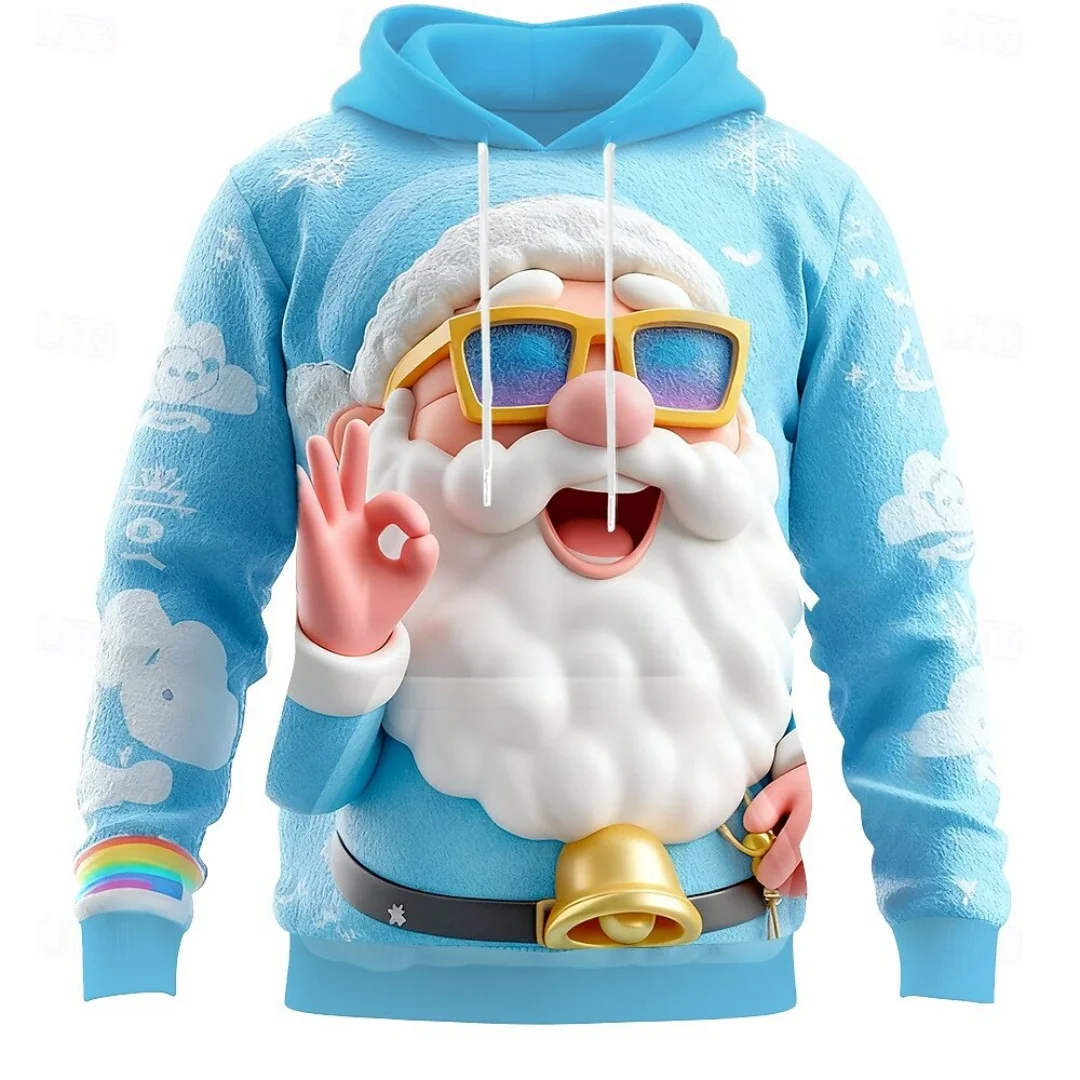 الرجال لطيف سانتا كلوز هوديي كامل 3D طباعة عيد الميلاد البلوز البلوز سانتا ركوب طويلة الأكمام الرجال البلوز الملابس