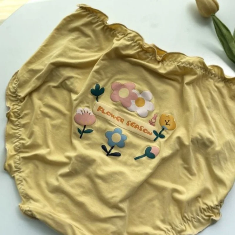 ملابس داخلية نسائية من القطن الخالص ABDL مقاس كبير سراويل داخلية عالية الخصر بحافة مكشكشة ملابس داخلية رفيعة للفتيات مطبوعة بشكل لطيف ملابس داخلية سيسي