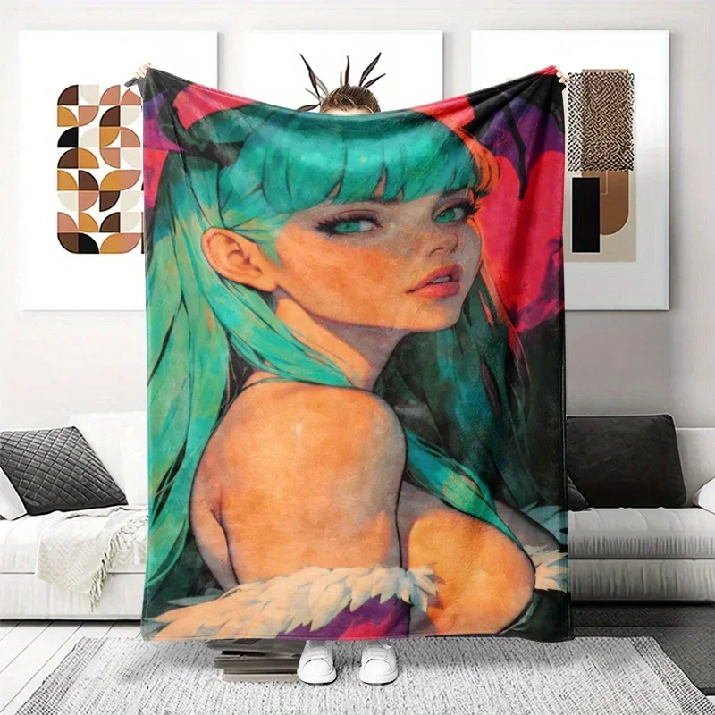 Morrigan Aensland Seductive Power Print Flannel Throw Blanket  Ideal for Game Rooms Bedrooms and Outdoor Decor  Soft  Cozy