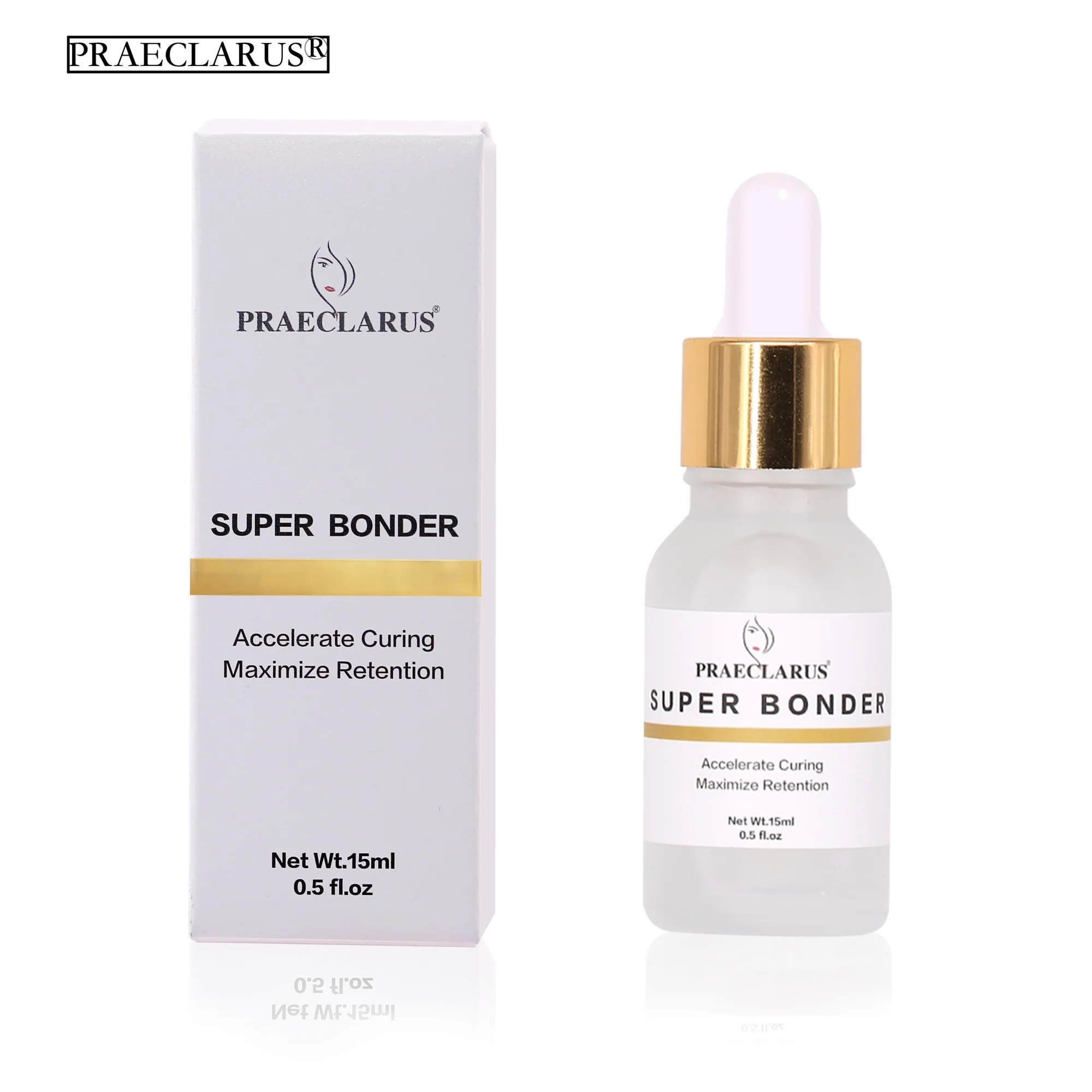 PRAECLARUS-Super Bonder para Extensão dos Cílios, Primer Cola, Longa Retenção, Cura em 3 Minutos, 15ml