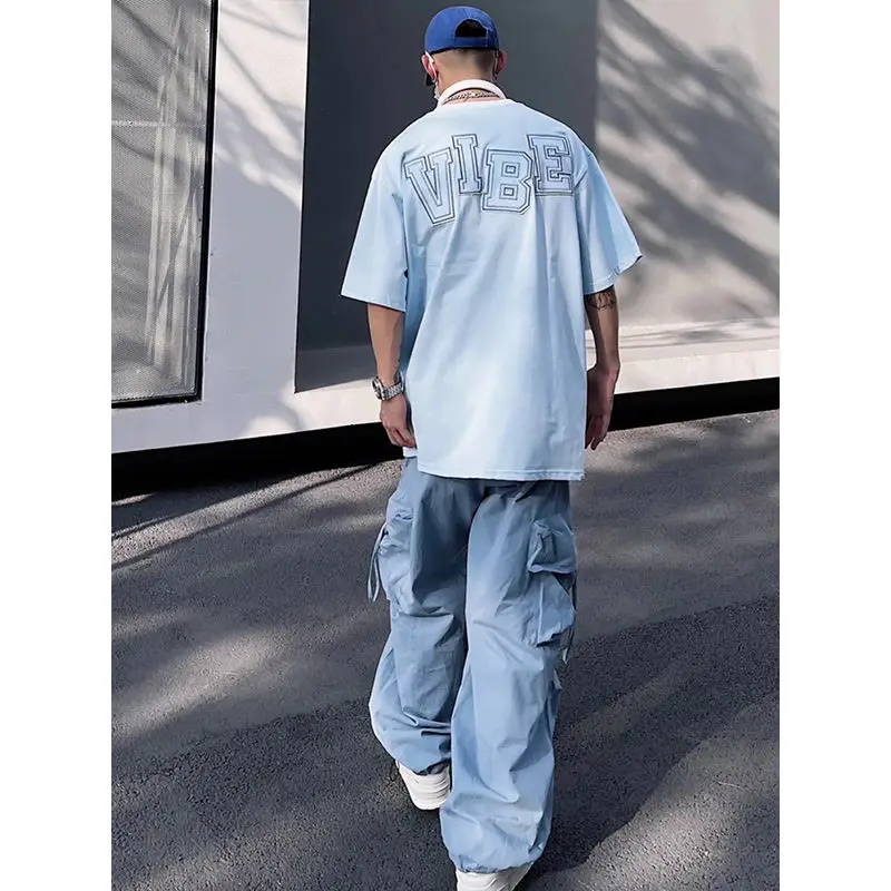 Men's Parachute-Style Hip-hop Street Overalls Oversized Cargo Pant Harajuku Loose Solid Color Casual Pants Y2K Pants Streetwear