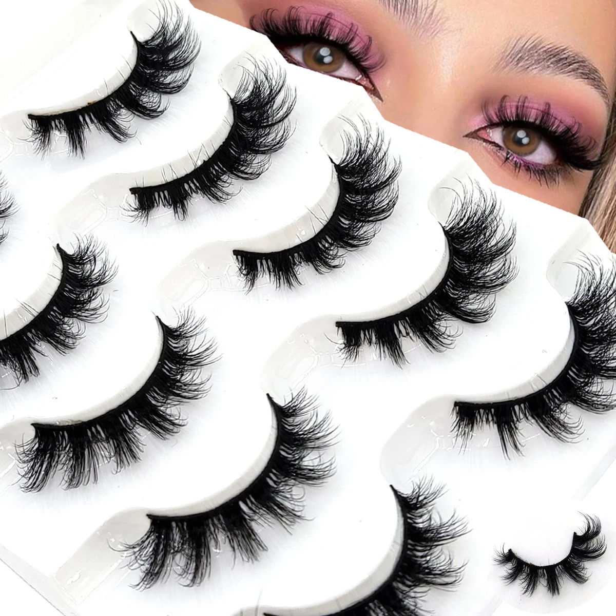 Neue 5 Paar Cat-Eye-Kunstwimpern, 3D-Kunstnerzwimpern, natürlicher Look, russische weiche Wimpern