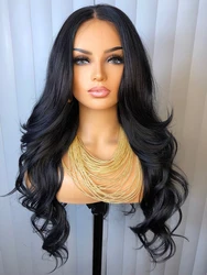 AIMEYA Black Synthetic Lace Wig Body Wave Lace Front Wigs for Women Heat Resistant Fiber Synthetic Wig Natural Hairline Cosplay