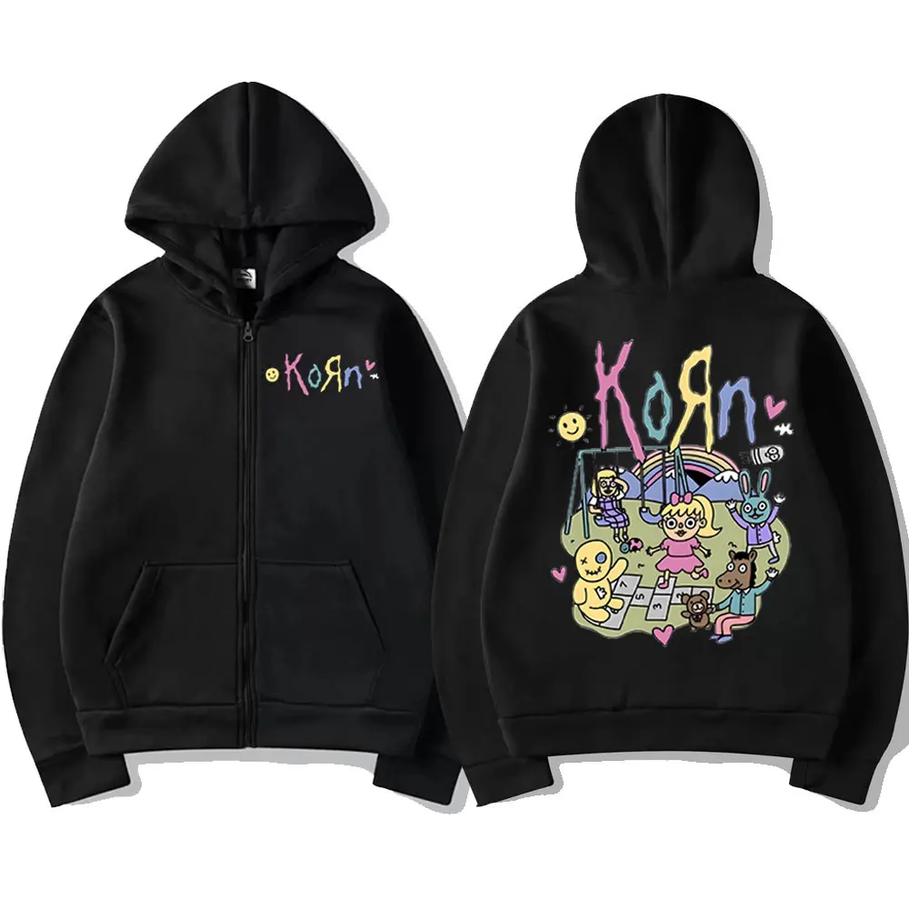 

Rock Band Korn Graphic Zipper Hoodie Men Women Fashion Aesthetics Zip Up Sweatshirts Street Trend Hip Hop Oversized Pullovers