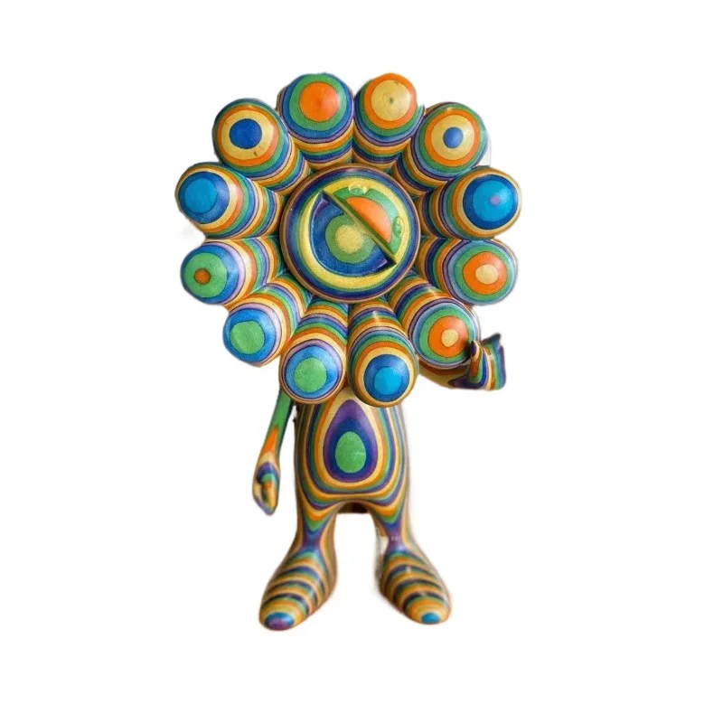 Rainbow wood sun flower building block bear wood art high tide doll figure ornament 4