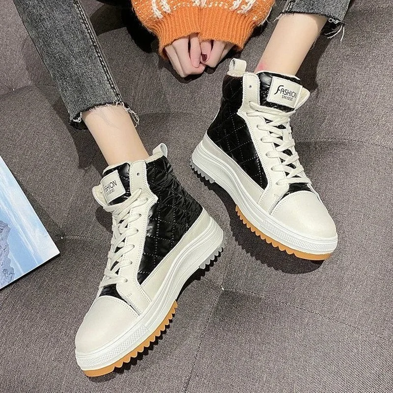 Casual Cotton Snow Boots Woman Warm Fashion Female Ankle Rubber Sports Winter Shoes for Women Padded Sneakers Lace Up Booties