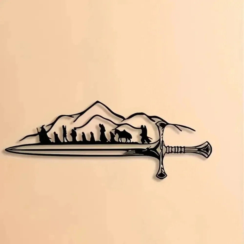 CIFBUY Iron Wall Art Black Mountain Sword Cutout Metal Decor Elegant Indoor TV Background Hanging Ornament