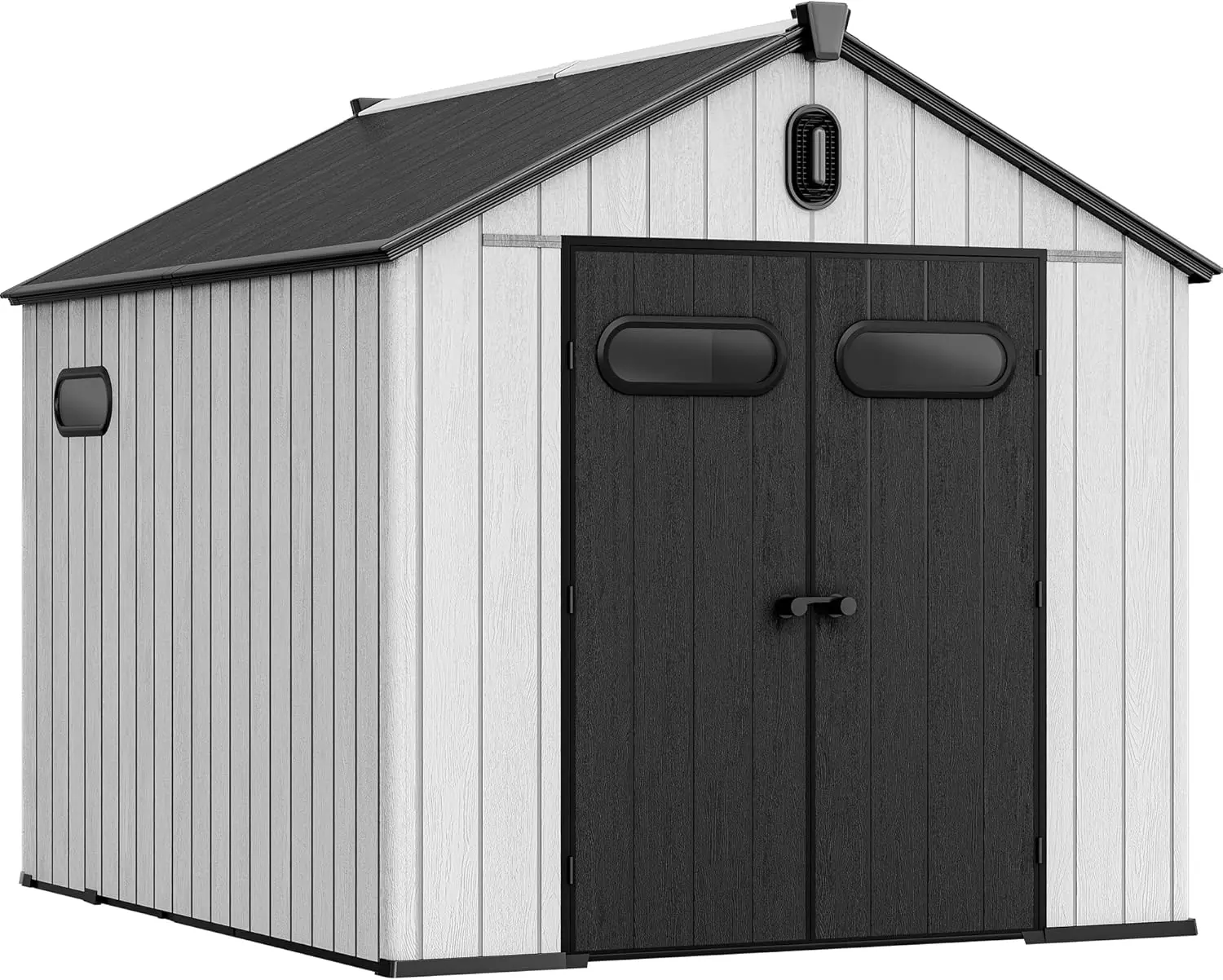 

8x10ft Resin Storage Structure, Outdoor 544 cuft Plastic Garden Storage Unit with Windows, Vents and Lockable Entrance