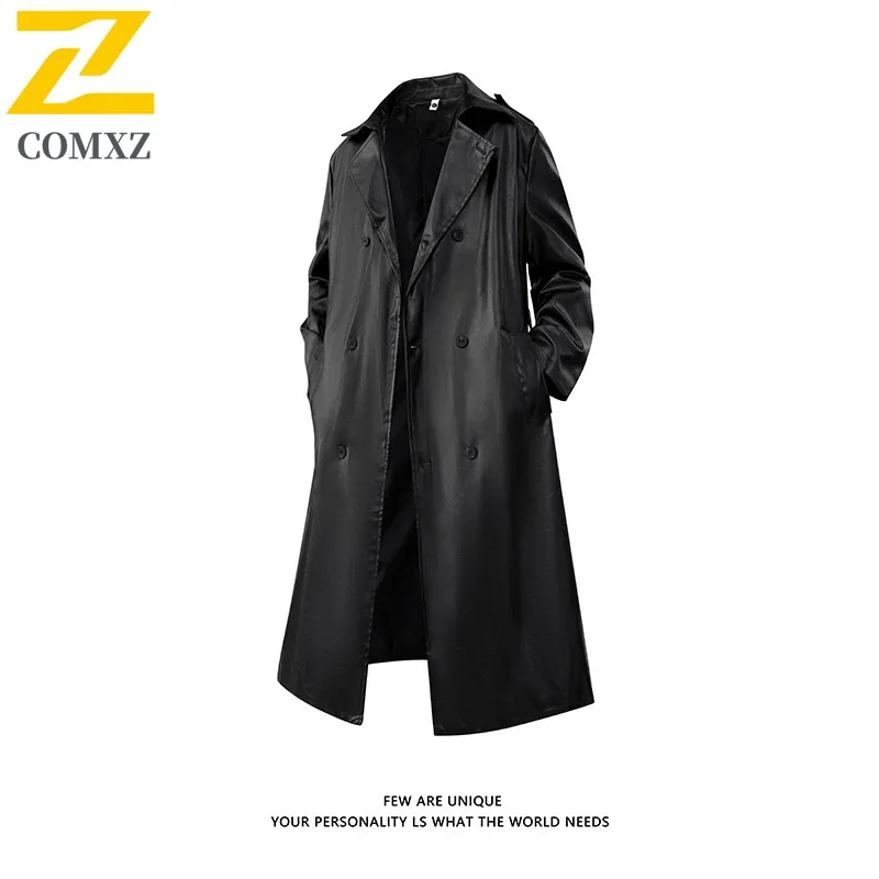 COMXZ Men's New Autumn Turn-Down Collar Casual Trendy Mid-Length Windbreaker Waterproof Windproof breathable lightweight Jacket