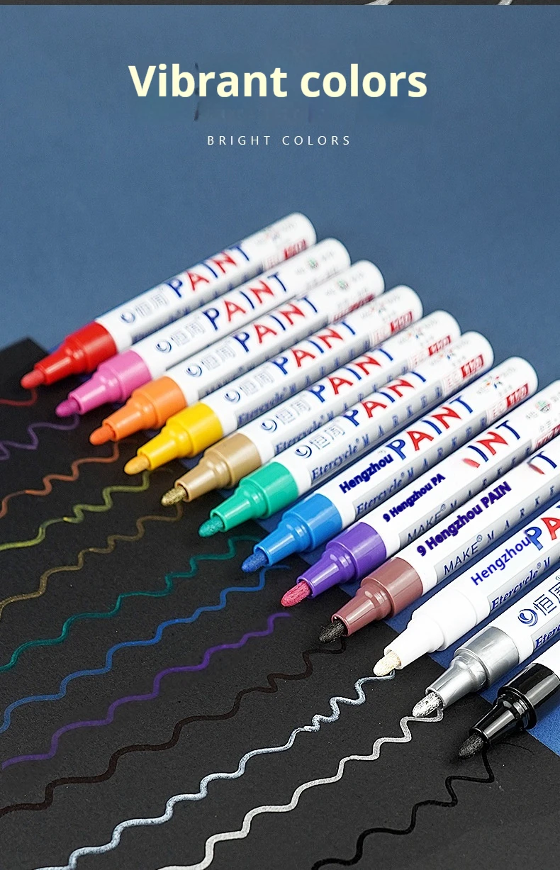 Etercycle Lackstift, wasserfest, lichtbeständig, ölig, 12 Farben, schnell trocknend, für Auto, Gummireifen, Autoräder, Graffiti, DIY – Detail 5