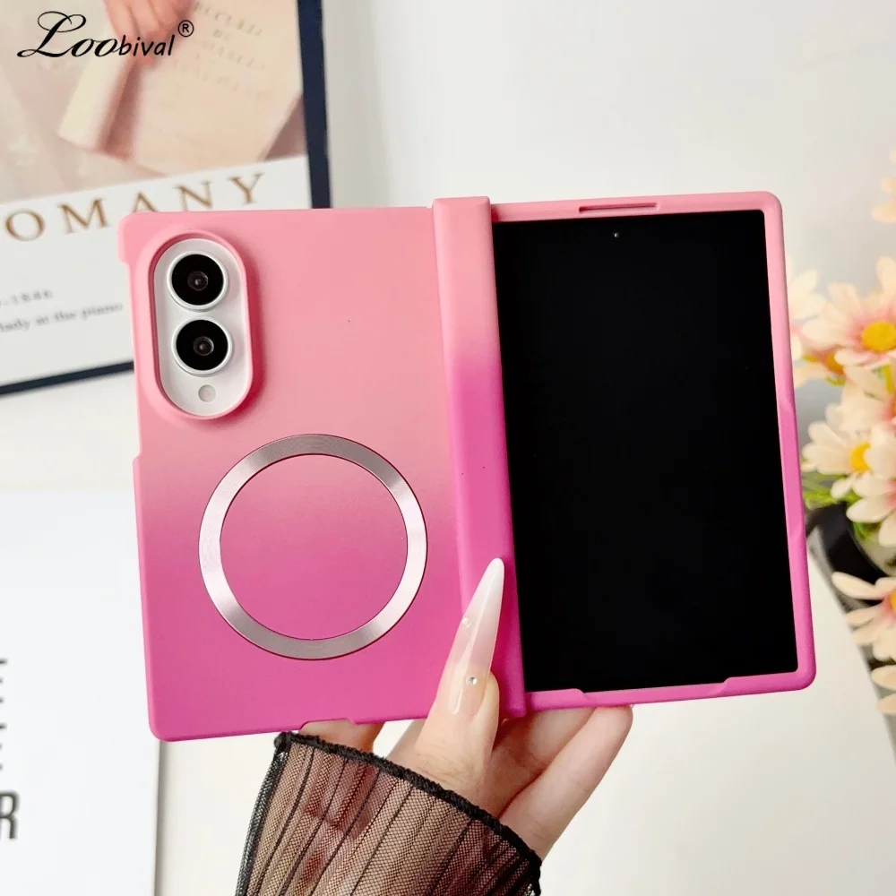 Matte for Magsafe Gradient Color Contrast Case for Samsung Galaxy Z Fold 8 Ultra 7 6 ZFold 5 4 3 Magnetic Hard PC Luxury Cover
