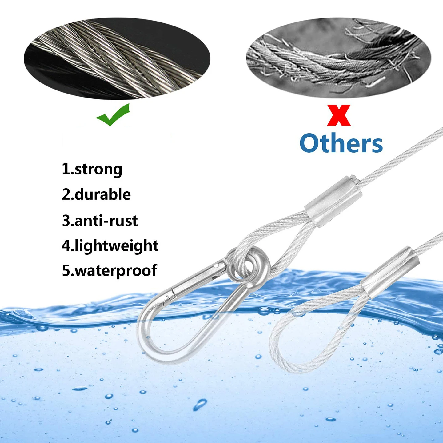 Picture 6: 4 Pieces of 2mm Stainless Steel Cable Safety Rope, with M5 Safety Rope Strap and Loop Mountain Buckle for Lighting/Luggage, Etc