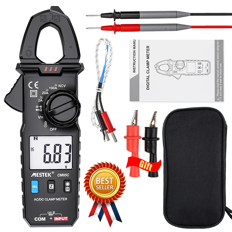 Digital Current Clamp Meter Clamp Multimeter 2000 Counts AC/DC 600V Square Wave Output Power Clamp Meter