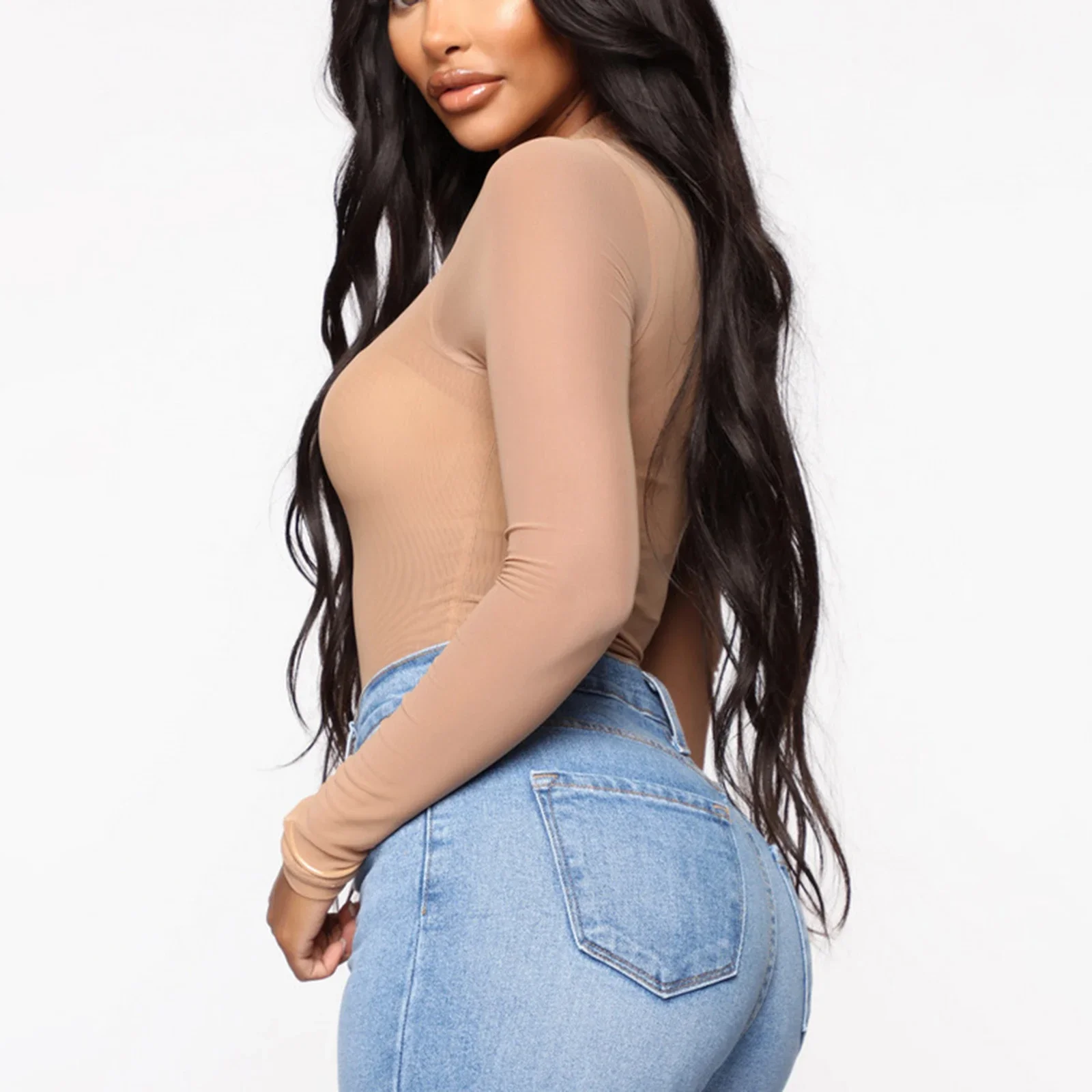 ملابس داخلية نسائية شفافة بأكمام طويلة ملابس نوم برقبة دائرية عالية القطع للمواعدة في الملهى الليلي الدمى