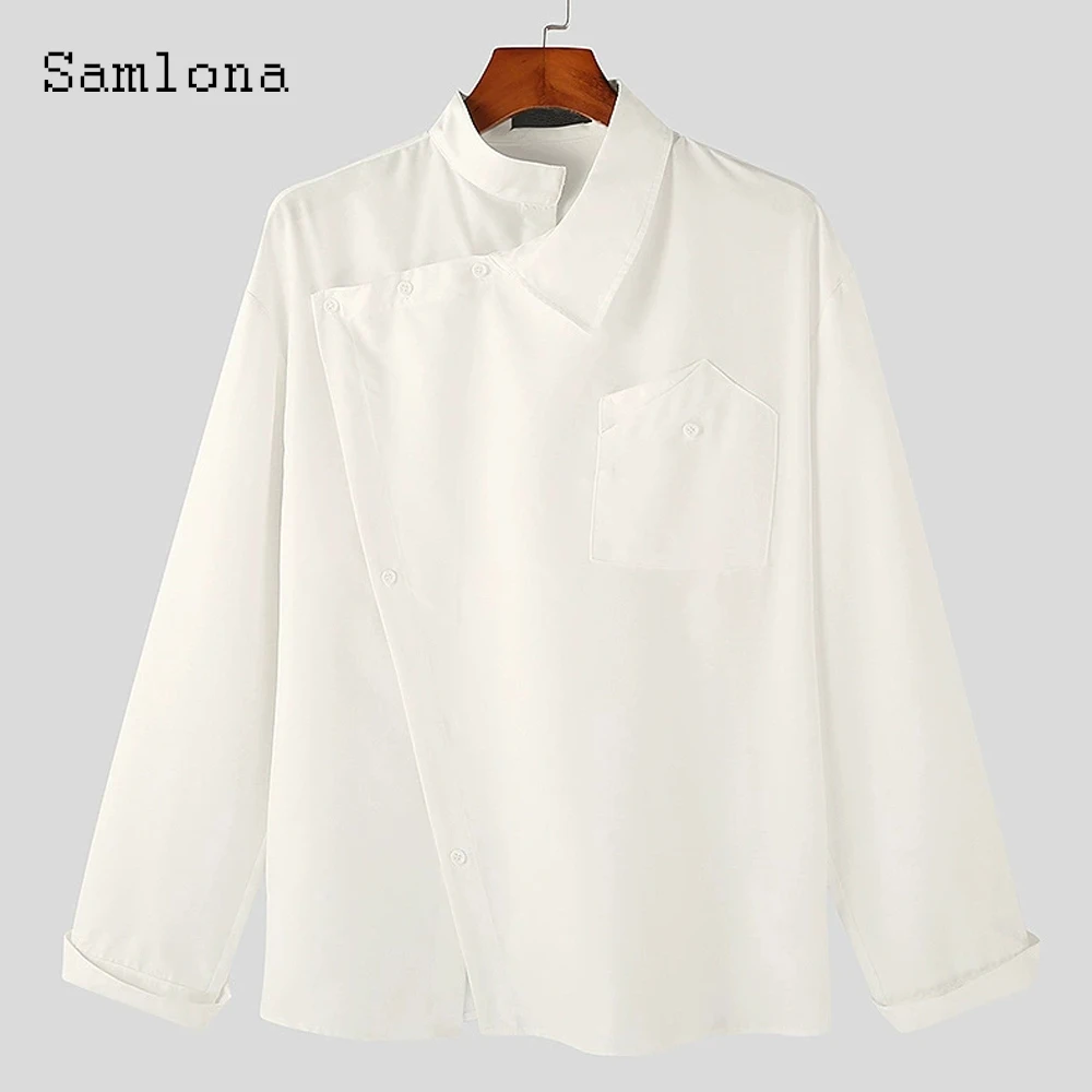 เสื้อเชิ้ตแขนยาวผู้ชาย คอเฉียง แฟชั่นยุโรป 2025 เสื้อเบสิก เสื้อเบลาส์ผู้ชาย เสื้อเชิ้ตออกงานกลางคืนสุดหรู