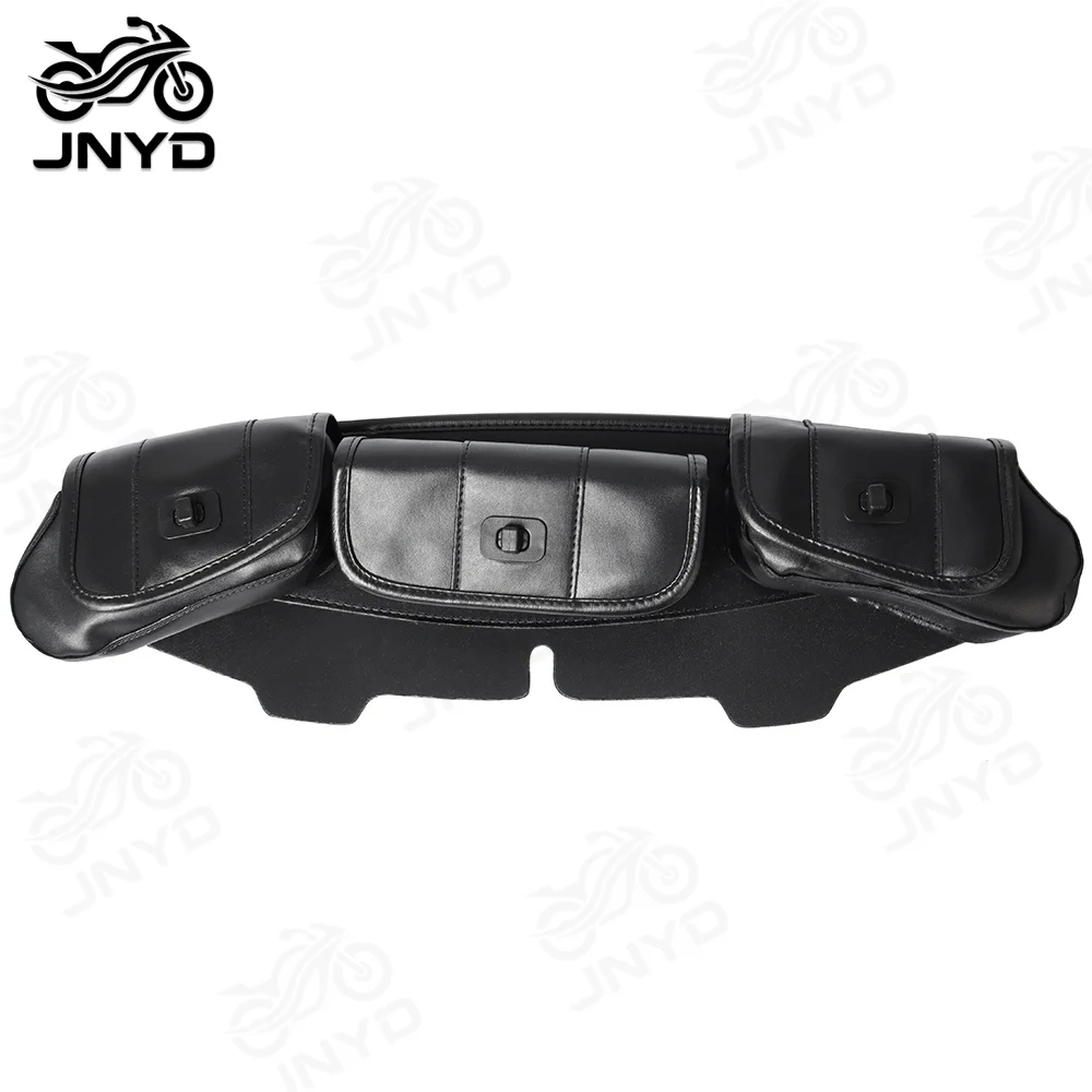 JNYD Motorcycle 3-Pocket Windshield Batwing Fairing Pouch Bag PU Leather For Harley Electra Street Glide Touring