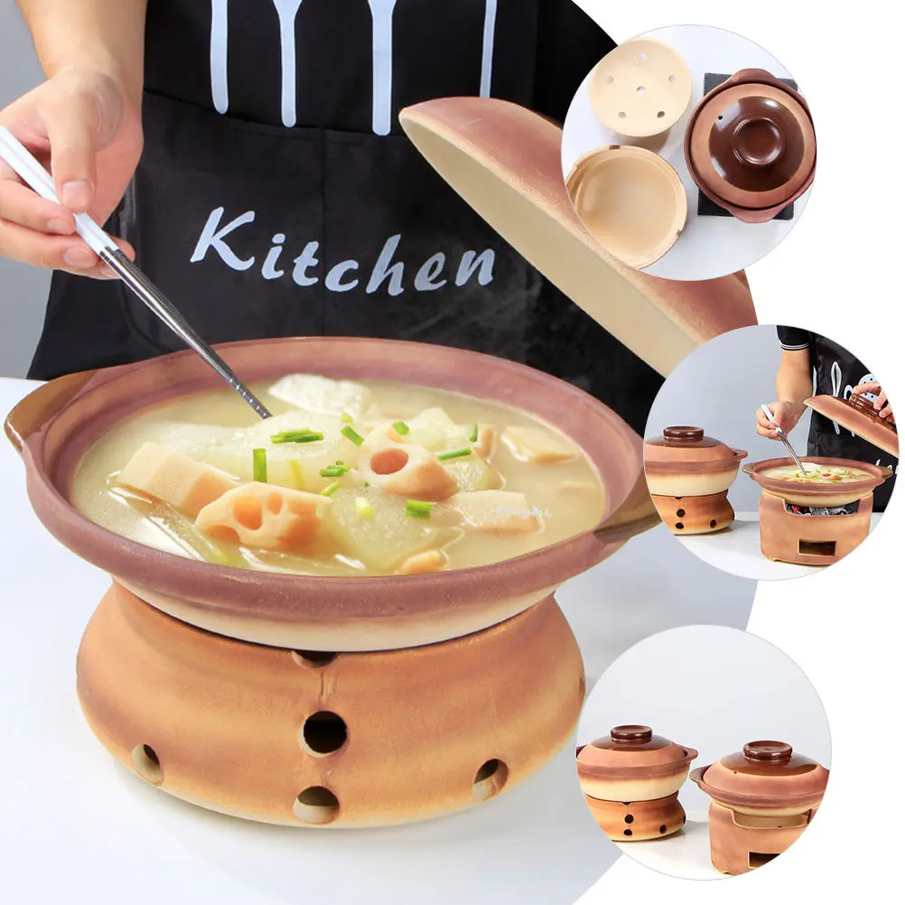 

Household Casserole Pottery Clay Stew Pot Smooth Surface Double Handles Braised Chicken Rice Soup Rice Kitchen Cookware