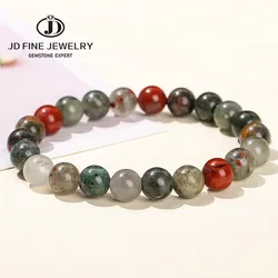 JD Natural Africa Blood Jasper Stone Beaded Bracelet Women Men Vintage Charm Energy Healing Single Circle Stretch Bangles Gift