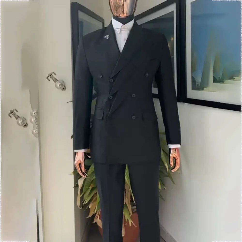 

High Quality Men Suits Slim Fit Outfit 2 Piece Peak Lapel Smart Casual Daily Office Business Party Male Clothing Customized