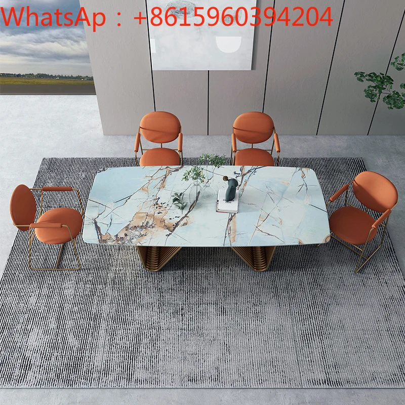 light luxury bright rock plate table modern simple small family dining table designer creative square stainless steel table