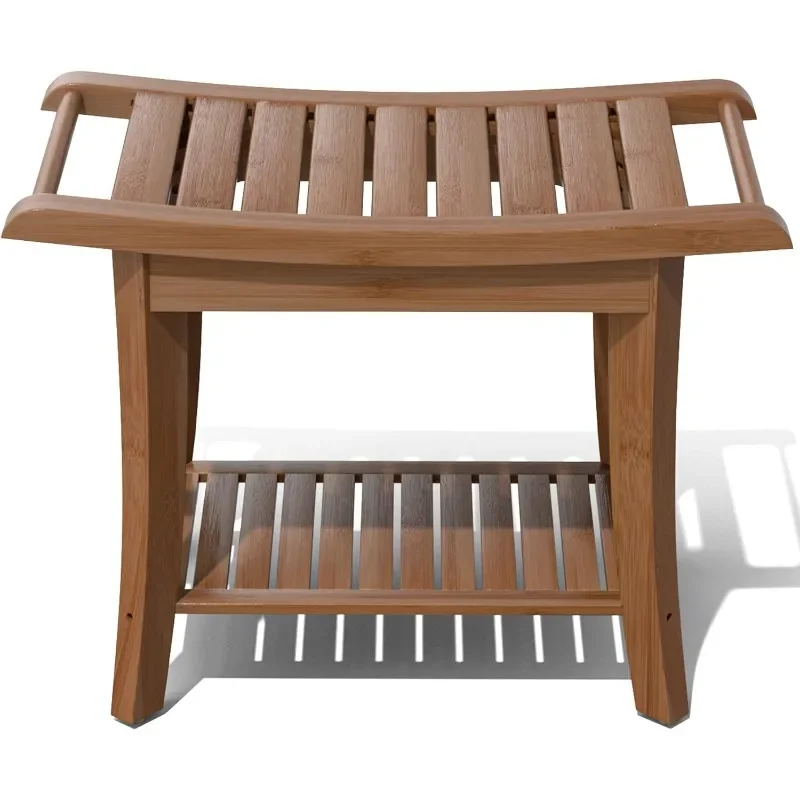 

Bamboo Shower Stool Bench Waterproof with Storage Shelf for Shaving Legs or Spa Bath Seat in Bathroom & Inside Shower